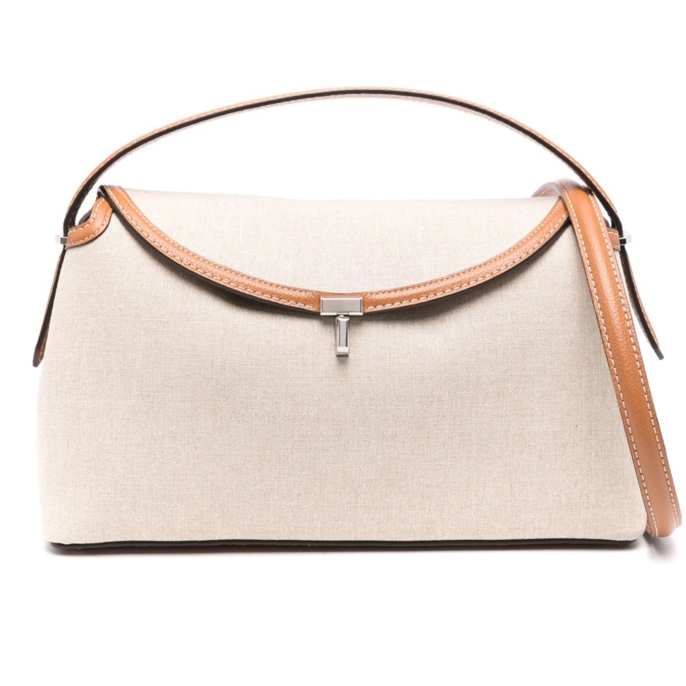 Toteme T-Lock Leather Trim Cotton Canvas Shoulder Bag